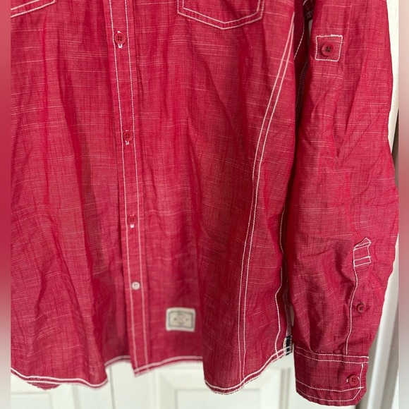 Drill Clothing Mens Red Roll Tab Sleeve Slim Fitting Button Up Shirt Size XL - Picture 3 of 9